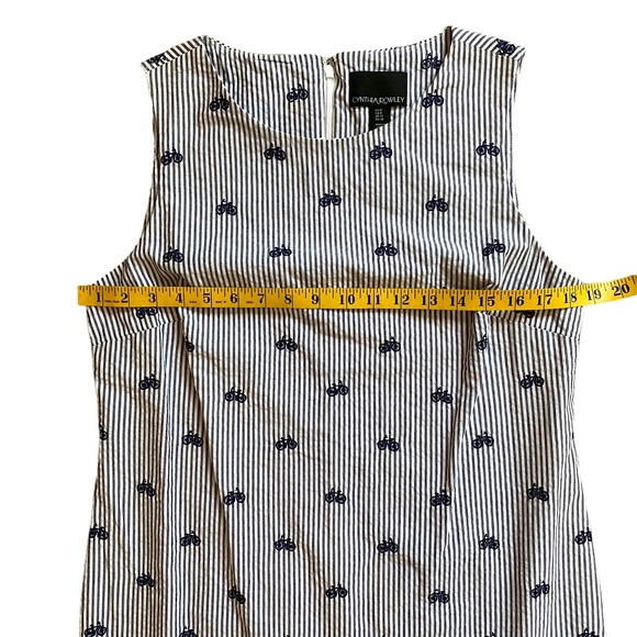 CYNTHIA ROWLEY  | BICYCLE & STRIPES SLEEVELESS SHIFT DRESS  SZ 8 - Picture 11 of 16